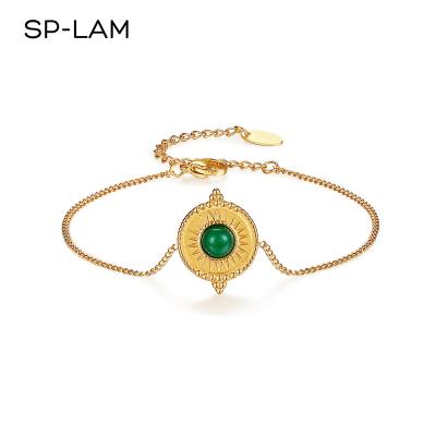 China FASHIONABLE Green Stone Woman Charm Jewelry SP-LAM Stainless Steel Adjustable Designer Crystal Bracelet for sale