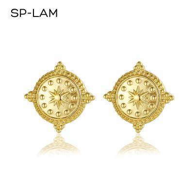 China Trendy Lady Earing Jewelry Designer Popular Gold Halo Trendy Latest SP-LAM Girl Coin Earring for sale