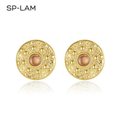 China Large Earring Fashion Traditional Round TRENDY Crystal Stone Pink Earring Stainless Stud Women's SP-LAM for sale