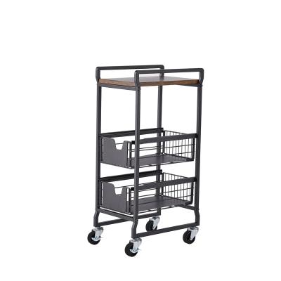 China Simple And Durable To Store Anything Metal Mobile Rolling Kitchen Vegetable Storage Drawer Clamp Serving Cart 3-Tier With Wheels for sale