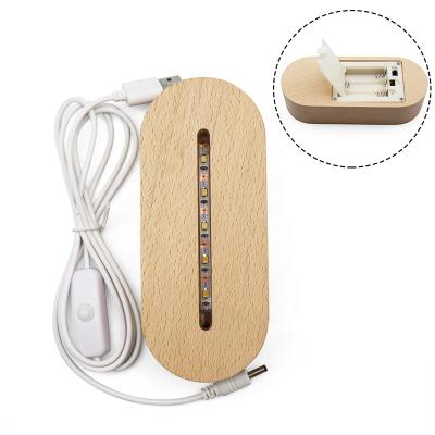 China Insert Zhongshan Factory 3AAA Battery Warm White Oval Wooden Base With USB Power for sale