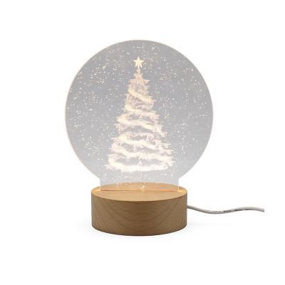 China Modern Most Popular 6mm Thickness Acrylic 3D Christmas Tree Night Light With Wooden Base for sale