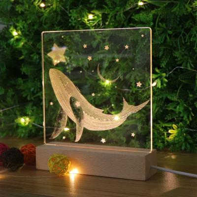 China Factory Made Modern Zhongshan Dimmable 3D Whale Pattern Night Light With Wooden Base for sale