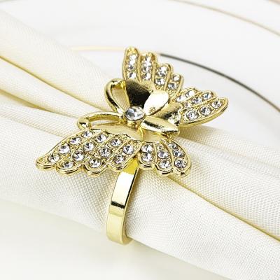 China Butterfly Viable Shinning Napkin Rings Wedding Metal Rhinestone Gold Silver Spring Napkin Ring for sale