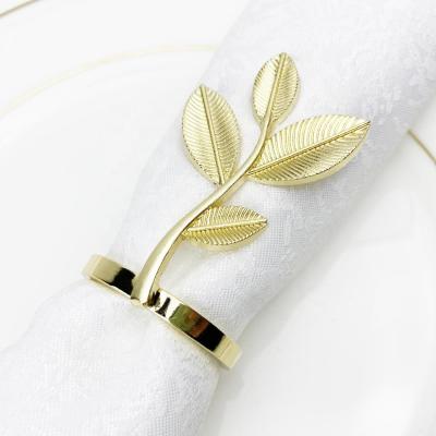 China New Viable Gold Metal Leaf Napkin Rings For Dinner Setting for sale