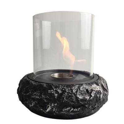 China Concrete Faux Bio Fuel Stone Fireplace With Borosilicate Glass Cylinder Dia7.5X6.5cm for sale