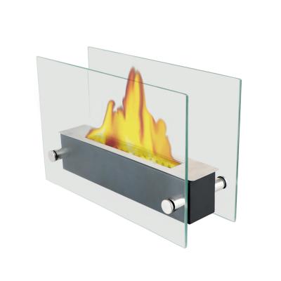 China Modern Tempered Glass Ethanol Fuel Fireplace with Stainless Steel Burner for sale