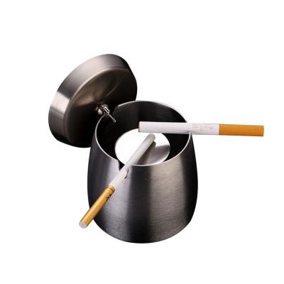 China Wholesale Unbreakable Stainless Steel Metal Round Portable Cigarette Windproof Tabletop Ashtray With Lid Customized Logo Accepted for sale