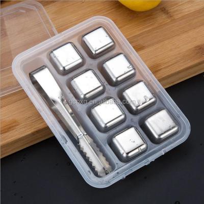 China High Quality Sustainable 201 Stainless Steel Ice Cube With Reusable Tongs And Storage Box Whiskey Rocks Cooling Stones for sale