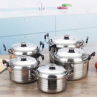 China Amazon stocked hot sale 5pcs set stainless steel soup pot set cookware set cooking pot with lid and handle for sale