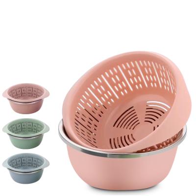 China SUS304 Stainless Steel Drain Basket Double Layer Sink Strainer Fruit Vegetable Wash Basin Viable Multifunctional Plastic Kitchen for sale