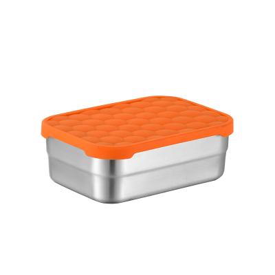 China Sustainable SUS 304 Stainless Steel Lunch Box With Silicone Lid Freshness Bento Box For Kids Dessert Box For Outdoor for sale