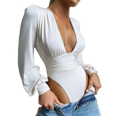 China Antibacterial Women's Sexy Long Sleeves Deep V Waist Drape Temperament Jumpsuit for sale