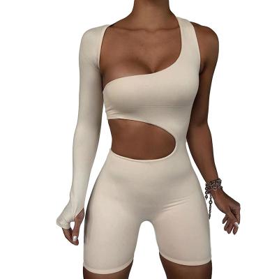 China One Piece One Piece Skinny Overalls Ladies Fashion Women Sports Jumpsuit Black White Sexy Nude Sleeve Breathable Solid Color Yoga Jumpsuits for sale