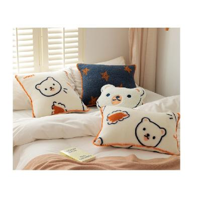 China Innermor PORTABLE Teddy Velvet Soft Luxury Pillows Embroidered Canton Design Animal White Pillows 18x18 Size Customized Cushions for sale