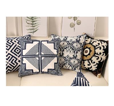 China PORTABLE Geometric Modern Black White Cotton Embroidery Cushion Cover Invisible Zipper Tiles Set For Living Room Cushions for sale