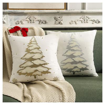 China Newest PORTABLE Christmas Pillow Covers 18x18 Inch Tree Pattern Design Holiday Throw Pillow Case Gold Embroidered Pillows for sale