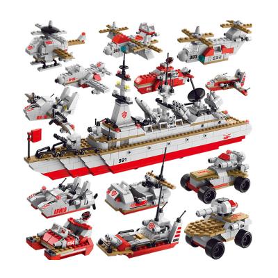 China Ntelligence Development LELE BROTHER 25 IN 1 Kids Warship Cruiser Building Block Set DIY Military Aircraft Brick Toys for sale