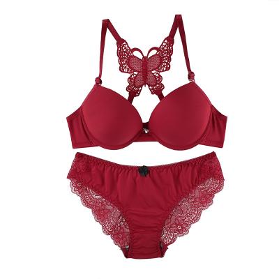 China 2021 Antibacterial Hot Popular Lace Back Love Seamless Butterfly Ladies Girls Bra Brief Sets for sale