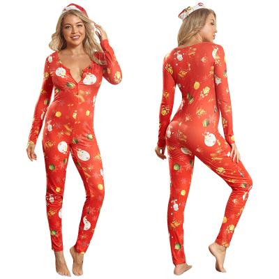 China Breathable Long Sleeve Ladies Overalls Pajamas Christmas Onesie Woman Autumn Winter Christmas Homewear Print for sale