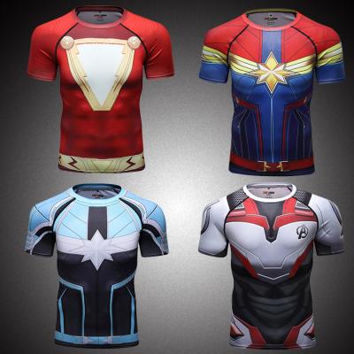 China Men's Sports T-shirt Rash Gym Wear Anti-pilling Guard Printed Shirts 3D Sublimation Shirts for sale