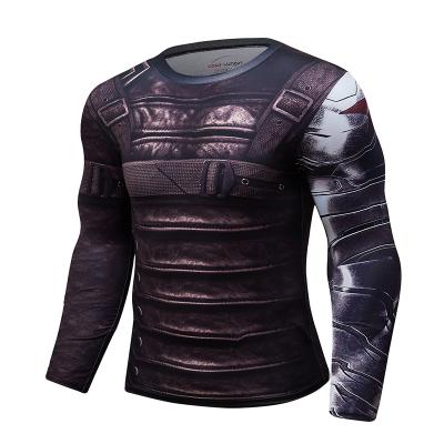 China Anti-pilling superhero 3D printed T-shirt men's long sleeve compression T-shirt men's fashion fitness sports clothing for sale