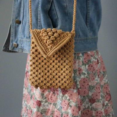 China Cotton Rope Children's Shoulder Bag Handmade Crochet Macrame Shoulder Bag Casual Travel Messenger for Women for sale