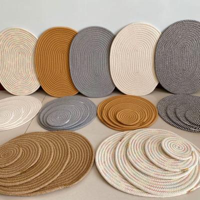 China Single Viable Thicker Insulation Woven Natural Braided Round Woven Round Woven Place Mats Cotton Rope Coaster Boho Coffee Water Cup for sale