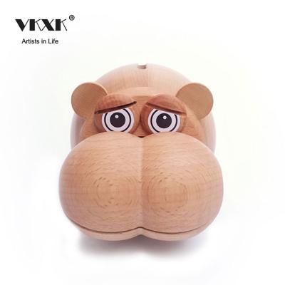 China Cartoon Black Walnut Change Bank Animal Meng Meng Da Hippo Piggy Bank Decoration for sale