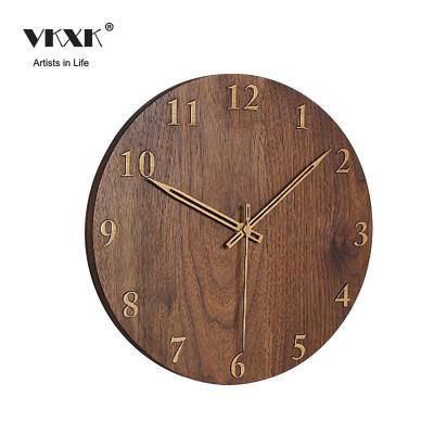 China Modern Minimalist Living Room Antique Minimalist Wall Clock Black Walnut Style Personality Bedroom Solid Wood Mute Clock for sale