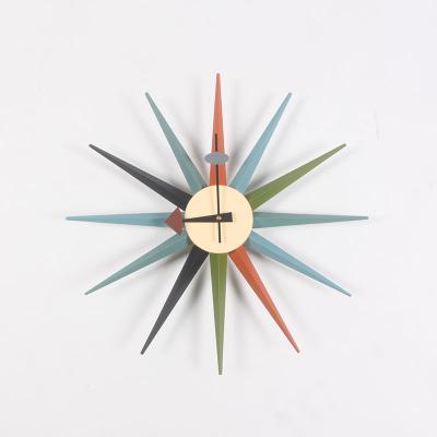 China CLASSIC factory direct wooden multi color sunburst wall clock manufacturers professional designers synchronize wall clocks wholesale for sale