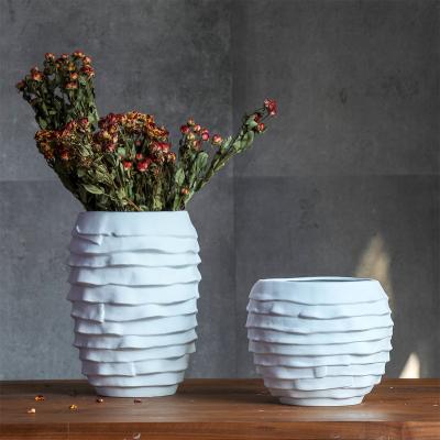 China Modern Design Minimalist Ceramic Planter Vase Nordic White Wide Flower Pot For Home Decor for sale