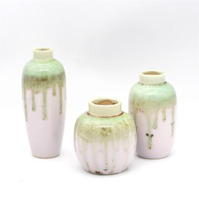 China Rustic Ceramic Vase Set of 3 Shelf Decorative Vase Small Decor Vases Rustic Home Decor for sale