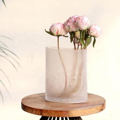 China Modern Wholesale Wavy Texture Frosted White Flower Vases For Restaurant Office Wedding Decoration Home Gifts for sale