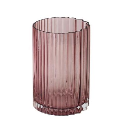 China Modern Wholesale Hand Blown Ribbed Rose Flower Vase For Restaurant Office Wedding Home Decoration for sale