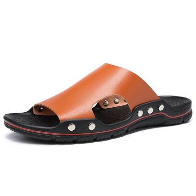 China China Factory Wholesale Breathable Stylish Man Outdoor Comfortable Leather Flat Slipper for sale