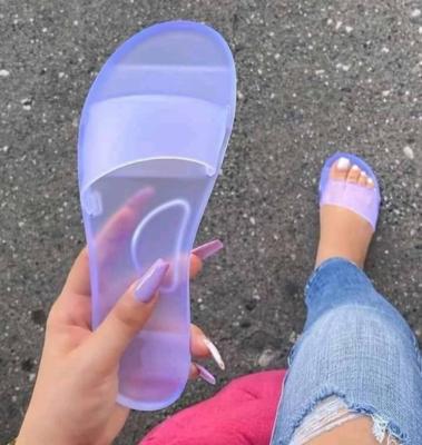 China Fashion Trend Summer Slippers Candy Color Transparent Beach Jelly Flats Sandals For Women for sale