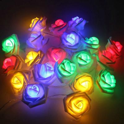 China Christmas Holiday Valentine Wedding Decorative Garland Artificial Flower LED Rose Fairy Lights Battery Powered Foam Rose String Light for sale