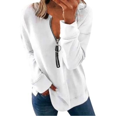 China Fashion Z52918 Long Sleeve Breathable Solid Zipper Collar Top Casual Women Fall Loose Winter T-shirts for sale