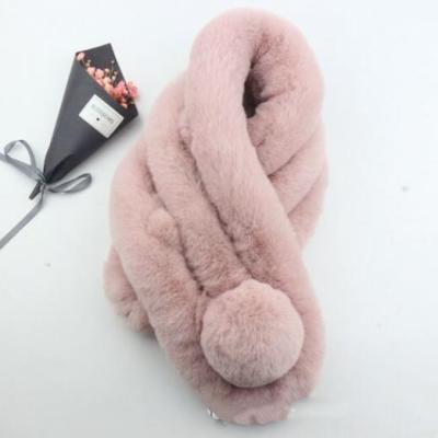 China Winter Short FIXED Warm Women's Rex Rabbit Fur Pom Pom Thick Warm Scarf for sale