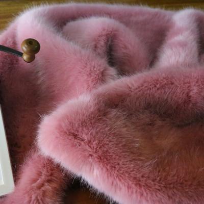 China Auto Upholstery Custom Dyed Jacquard Knitting Pink Plush Faux Faux Fur Imitation Fabric For Women Coat for sale