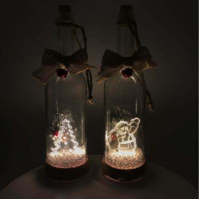 China Christmast Ornament Custom Gifts Small Night Lights Snow Christmas Tree Glass Bottle Decorations for sale