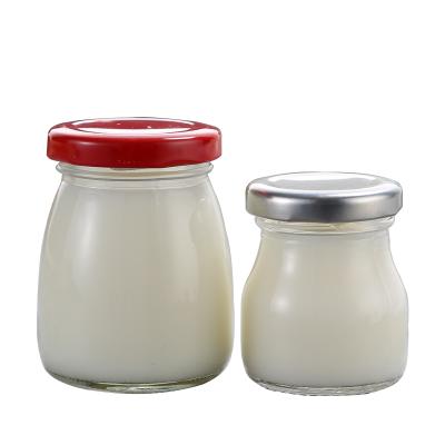 China Wholesale Beverage Pudding Glass Bottle With Lid Jelly Yogurt Cup Baking Home Portable Pudding Bottle for sale