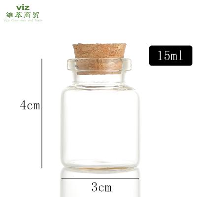 China Beverage 15ML Borosilicate Clear Small Mini Test Tube Glass Bottle With Cork Cap For Wishing Wooden Bottle for sale