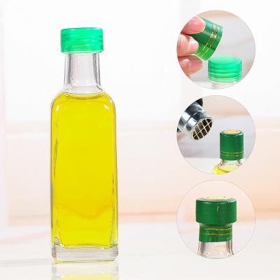 China Olive Oil 3.5oz Glass Olive Oil Bottle-100ml Green Petroleum and Vinegar Condiment Set with Airtight Metal Cap-Olive Oil Carafe Decanter for Kitchen for sale