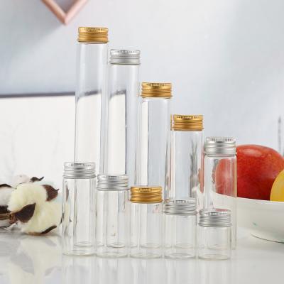 China Wholesale Diameter 30mm Transparent Tube Type Glass Food Bottle With Screw Lid Aluminum Cap for sale