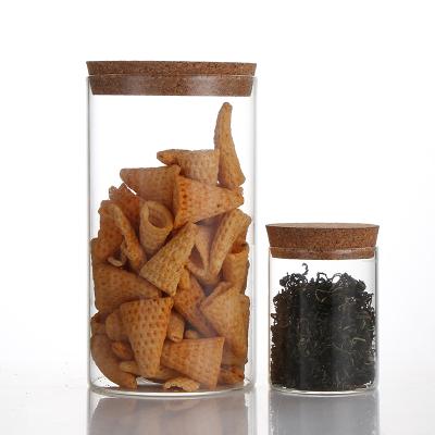 China New Sustainable Glass Storage Jar Set Glass Storage Jar 100G Glass Containers With Cork Tops for sale