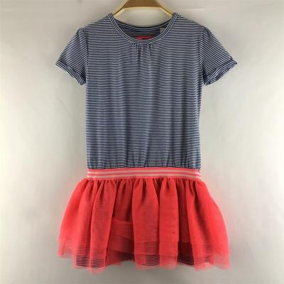 China 2020 Newest Design Anti-wrinkle Kids Summer Daily Wear Yarn Dye Blue Stripe With Mesh Bubble Skirt Baby Summer Dress for sale