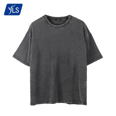 China YLS Wholesale Hot Sale Mens Cotton O Neck Vintage Wash Border Oversized T-Shirt QUICK DRY for sale