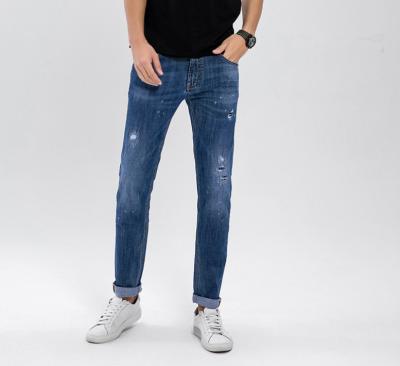 China QUICK DRY men ripped denim casual slim fit pants good quality wholesales comfortable men's straight hole jeans for sale